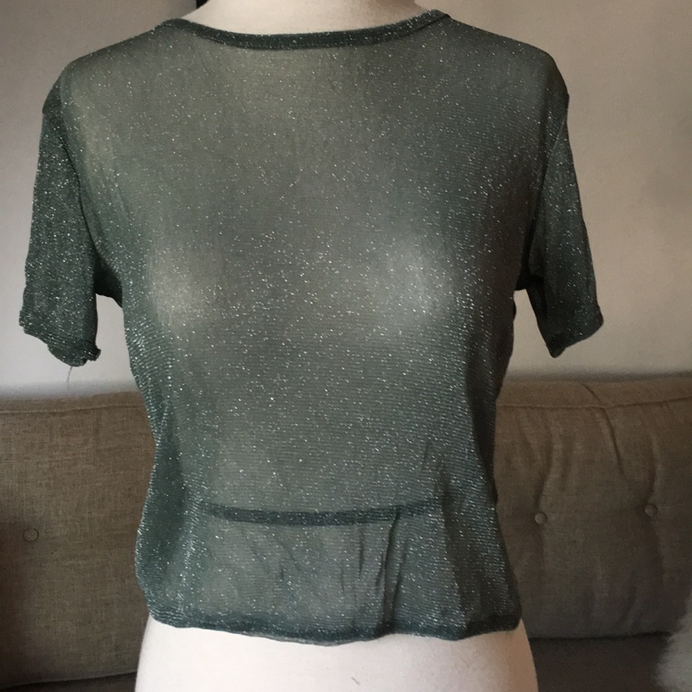 Cropped sheer green sparkle top